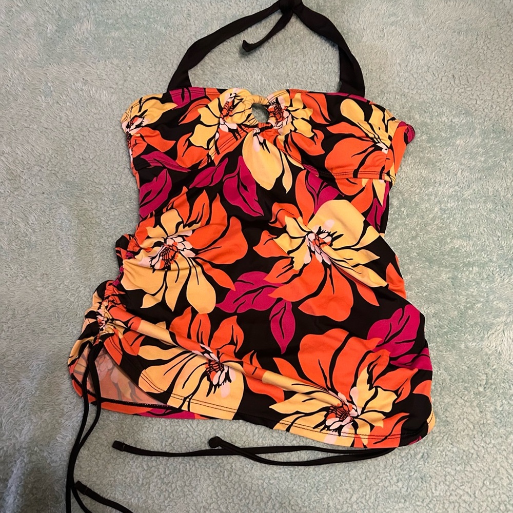 Islander Black and Orange Floral bathing suit top